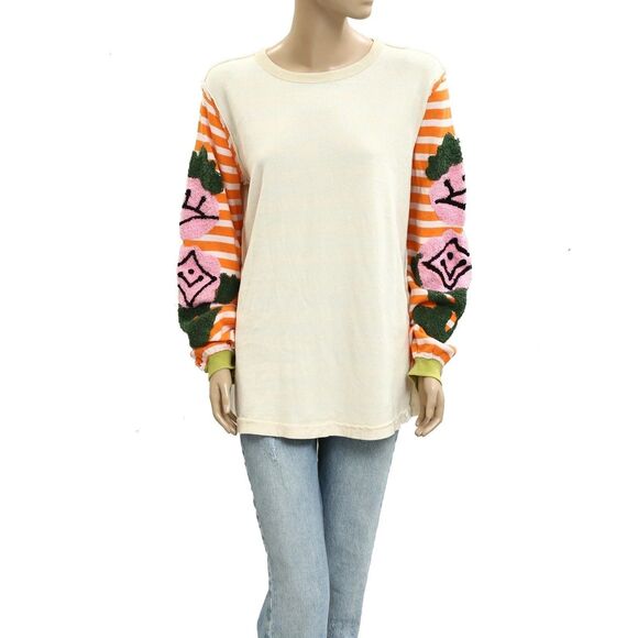 Free People We The Free Rose Stem Tee Tunic Top Embroidered Striped S NEW 283286 - Picture 5 of 9